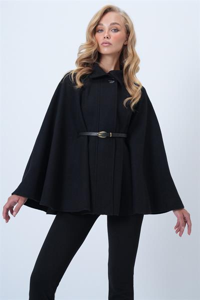 Kemerli Yakalı Kaşe Panço