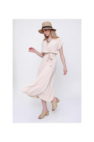 Kemerli Yırtmaçlı Elbise