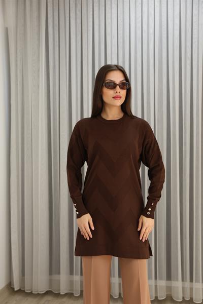 KENDİNDEN DESENLİ KOLU DÜĞMELİ TUNİK