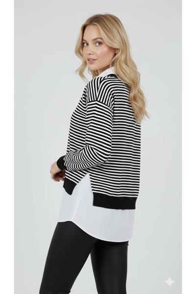 Kendinden Gömlekli Çizgili Sweat