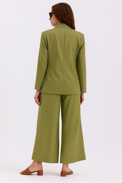 Kol Katlamalı Ceket Kemerli Pantolon İkili Takım
