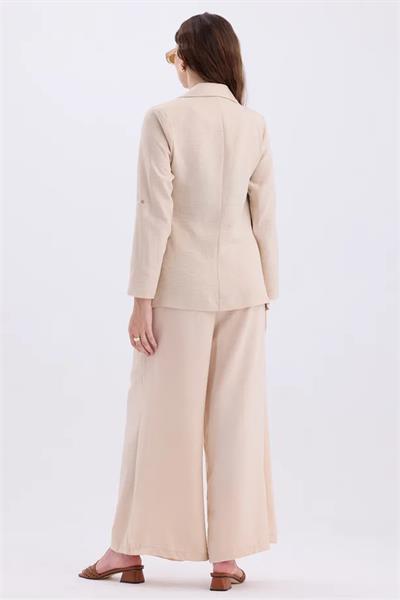 Kol Katlamalı Ceket Kemerli Pantolon İkili Takım