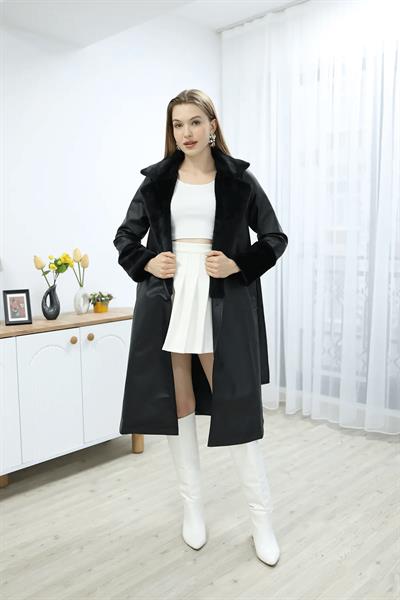 Kol Yaka Kürklü Kemerli Kaban