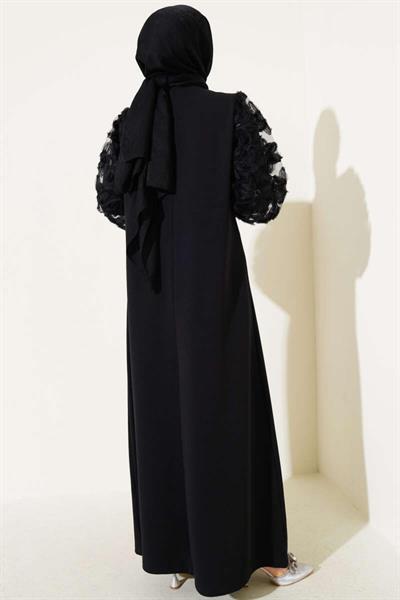 Kolları Çiçek Detaylı Elbise