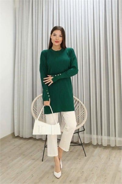 Kolları Düğmeli Fitilli Tunik
