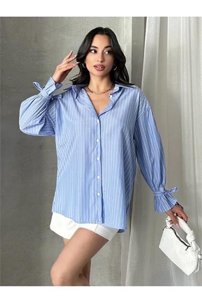 Kolu Bağlamalı Çizgili Gömlek