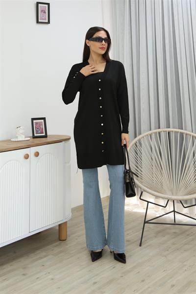 KOLU DÜĞMELİ DÜZ POLYELİT HIRKA