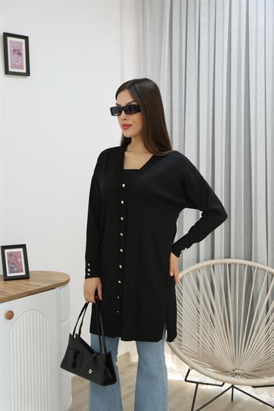 KOLU DÜĞMELİ DÜZ POLYELİT HIRKA