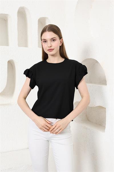 Kolu Fırfırlı Bisiklet Yaka Tshirt