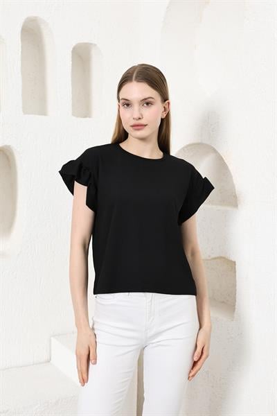 Kolu Fırfırlı Bisiklet Yaka Tshirt
