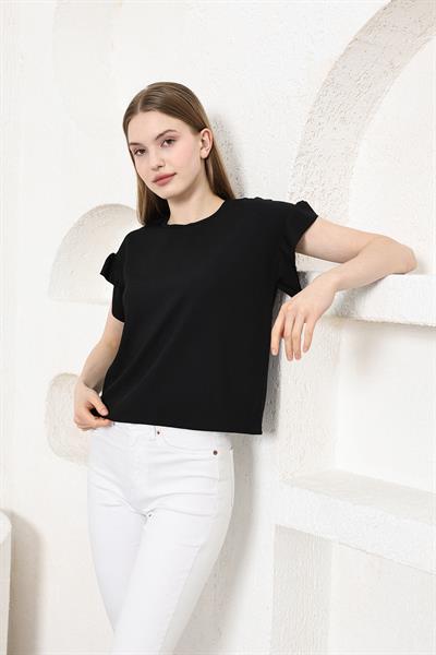 Kolu Fırfırlı Bisiklet Yaka Tshirt
