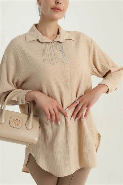 Kolye Detaylı Kırışık Model Gömlek