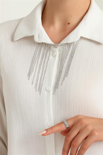 Kolye Detaylı Kırışık Model Gömlek