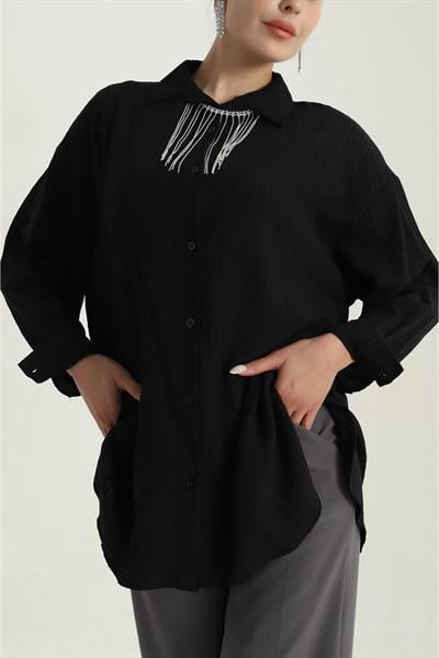 Kolye Detaylı Kırışık Model Gömlek