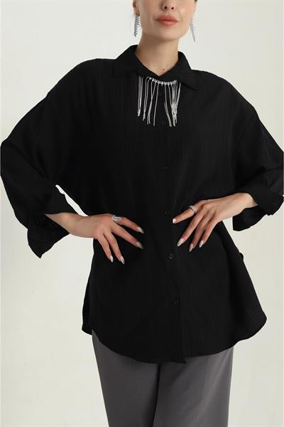 Kolye Detaylı Kırışık Model Gömlek