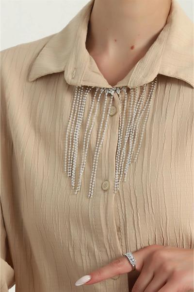 Kolye Detaylı Kırışık Model Gömlek