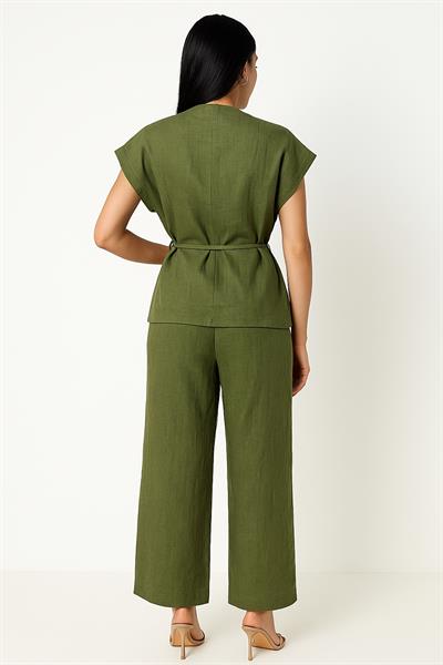 Kruvaze Yaka Bağlamalı Yelek Pantolon İkili Takım
