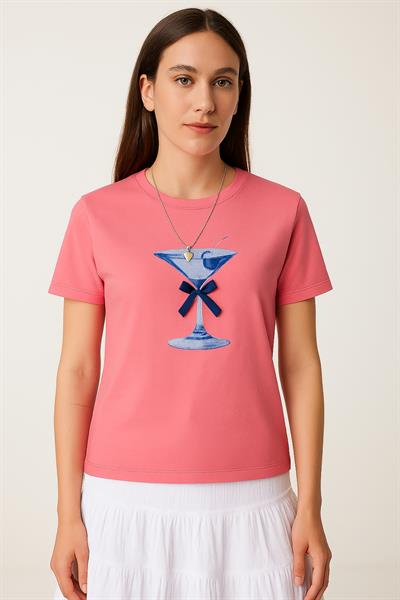 Kurdele Detay Baskılı Tshirt