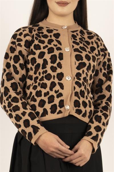 Leopar Desen Crop Hırka