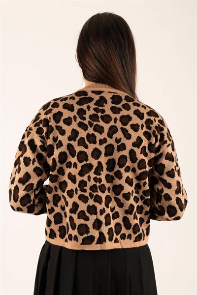Leopar Desen Crop Hırka