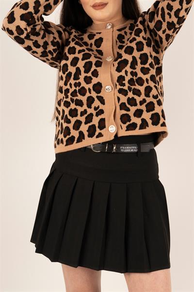 Leopar Desen Crop Hırka