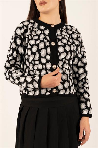 Leopar Desen Crop Hırka