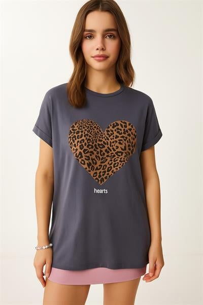 Leopar Desen Kalpli Salaş Tshirt