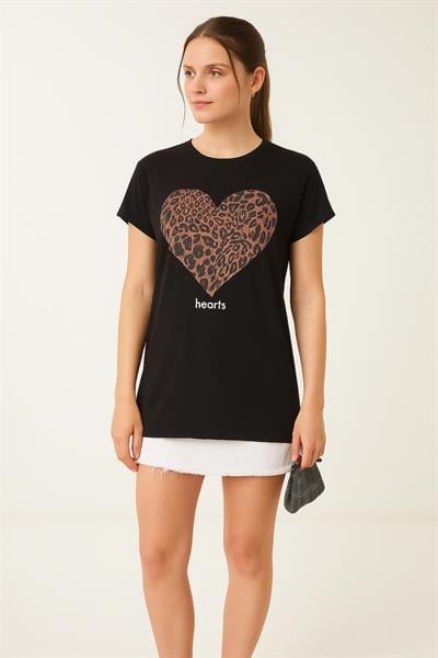 Leopar Desen Kalpli Salaş Tshirt