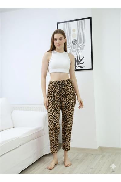 Leopar Desen Süet Pijama Altı
