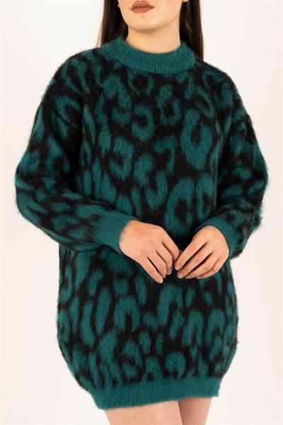 Leopar Desen Triko Tunik