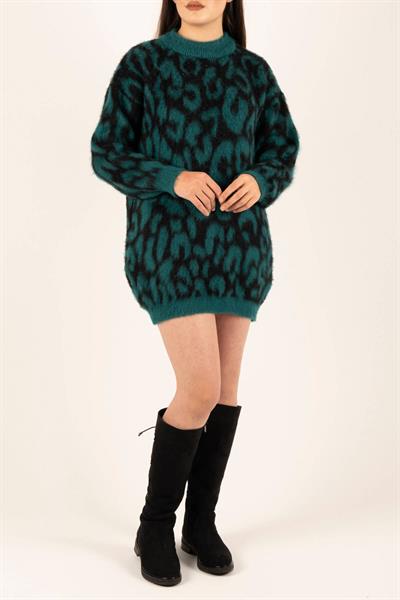 Leopar Desen Triko Tunik