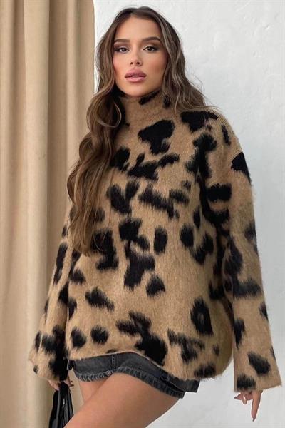 Leopar Desen Uzun Kazak
