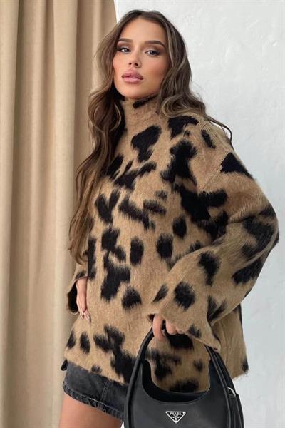 Leopar Desen Uzun Kazak