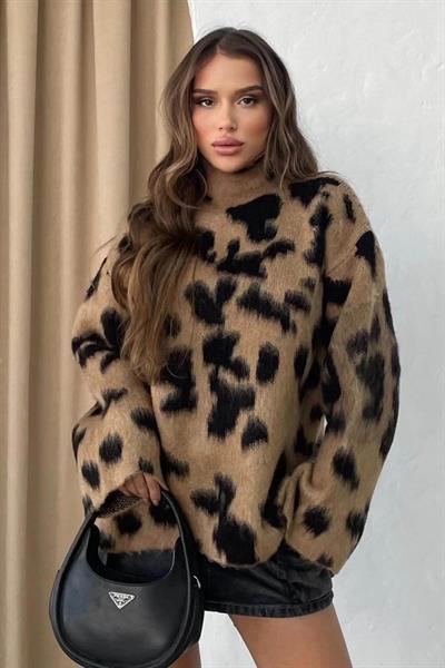 Leopar Desen Uzun Kazak