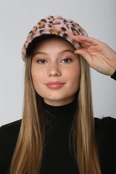 Leopar Peluş Kap Şapka