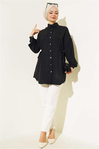 Metal Düğmeli Yanı Bağlamalı Tunik