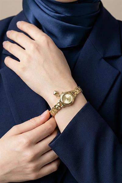 Minimal Kalp Charmlı Gold Kadın Kol Saati