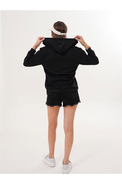 Modal Kumaş Kapüşonlu Fermuarlı Sweatshirt