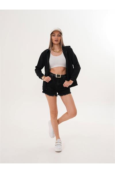 Modal Kumaş Kapüşonlu Fermuarlı Sweatshirt