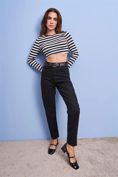 Mom Fit Kemerli Kot Pantolon