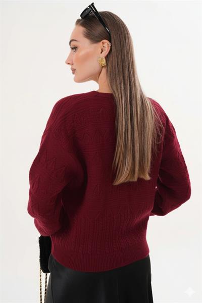 Motif Desenli Düğmeli Triko Hırka