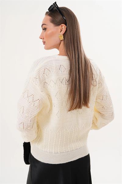 Motif Desenli Düğmeli Triko Hırka