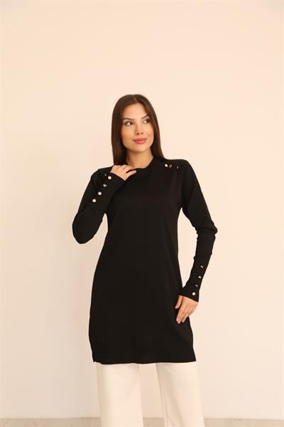 Omzu Düğme Polyelit Tunik