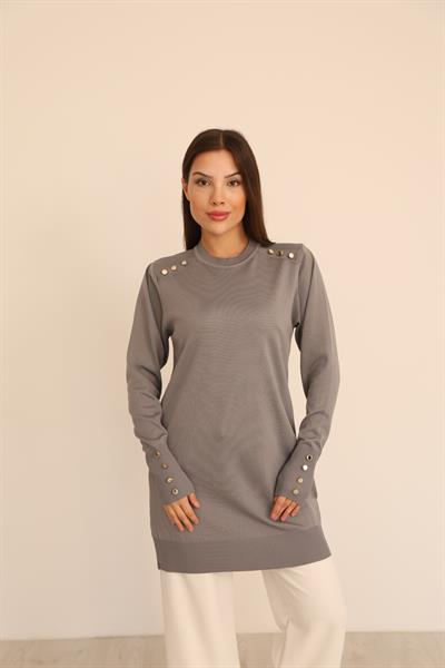 Omzu Düğme Polyelit Tunik