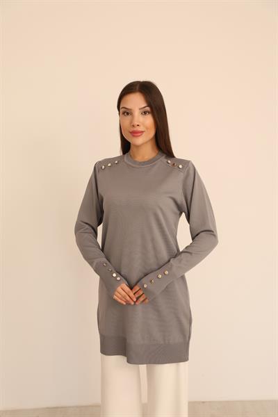 Omzu Düğme Polyelit Tunik