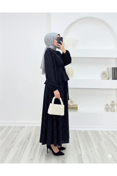 Önden Bağlamalı Taşlı Etekli Takım