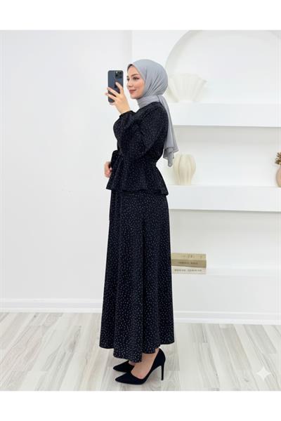 Önden Bağlamalı Taşlı Etekli Takım