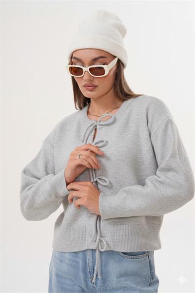 Önü Bağcık Detaylı Triko Örme Hırka