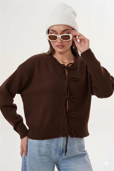 Önü Bağcık Detaylı Triko Örme Hırka