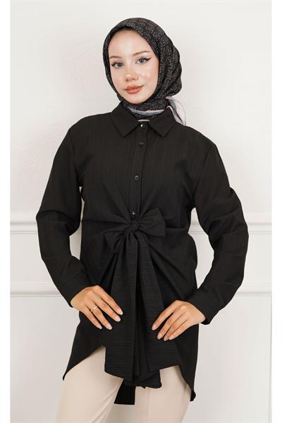 Önü Bağcıklı Krinkıl Keten Tunik